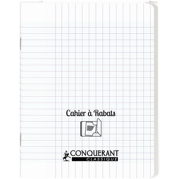 Piqûre 48 pages avec 2 rabats, format 17x22 cm, seyès 90g, couverture polypropylène incolore