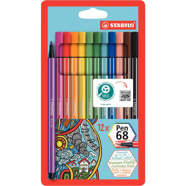 Pochette de 12 feutres Pen 68 assortis