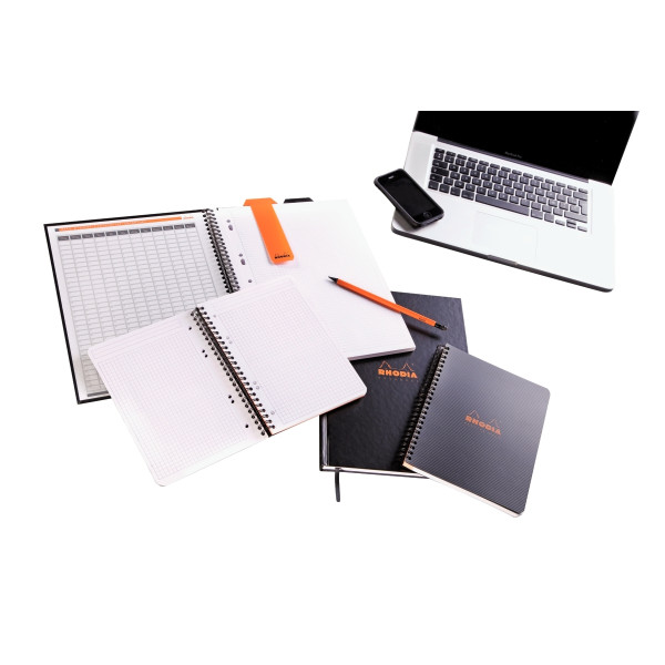 Bloc-notes RHODIACTIVE à reliure intégrale, format A4, 80 feuilles, quadrillé 5x5, papier 90g