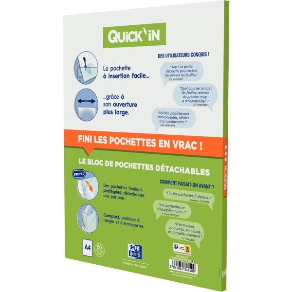 Bloc de 60 pochettes perforées en polypropylène lisse 5/100ème