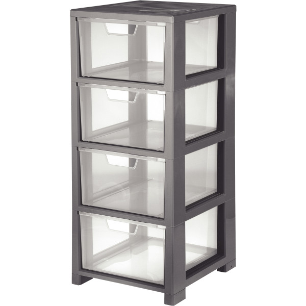 Tour de rangement 4 tiroirs gris foncé