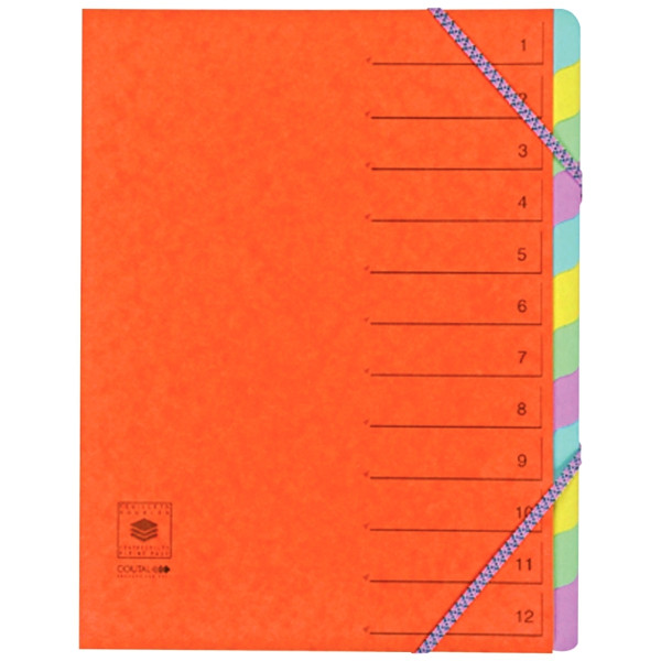 Trieur en carte lustrée avec élastiques 12 compartiments, coloris assortis
