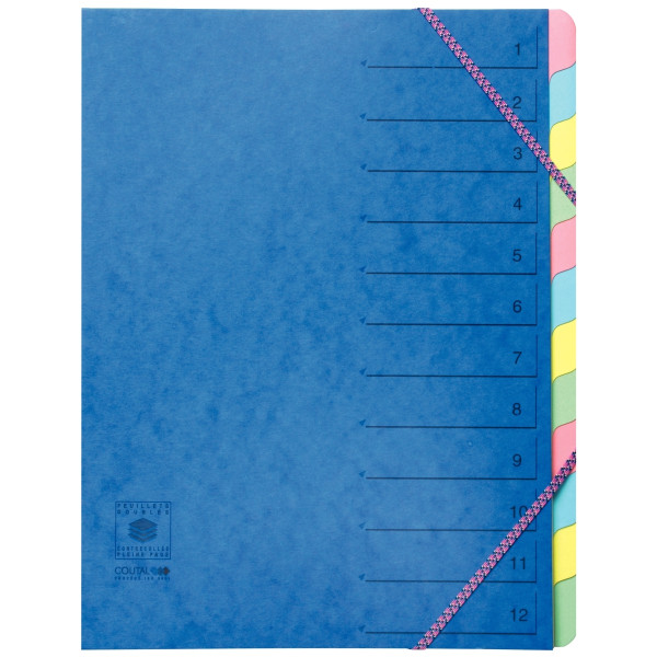 Trieur en carte lustrée avec élastiques 12 compartiments, coloris assortis