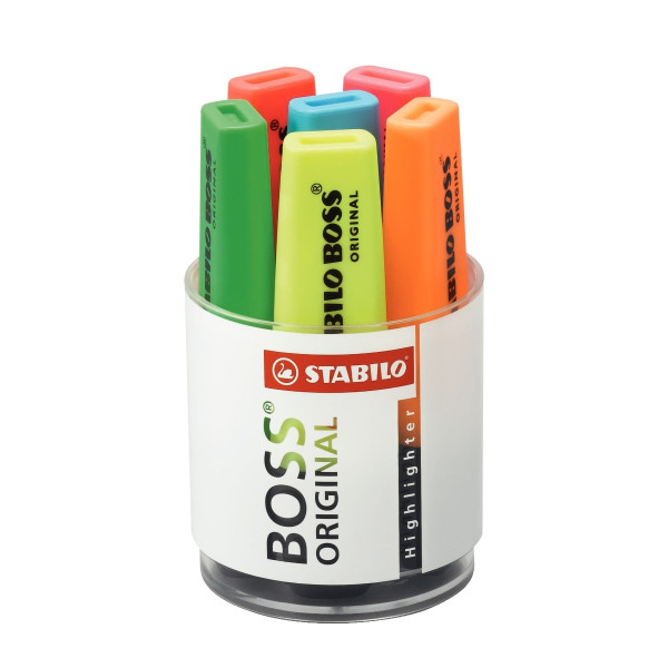 Pot de 6 surligneurs Boss assortis