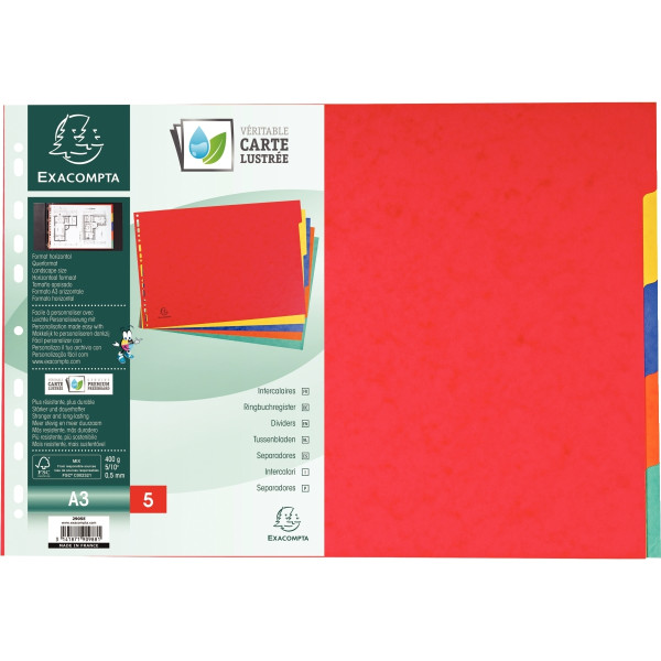 Jeu de 5 intercalaires en carte lustrée 400g, format A3 à l'italienne