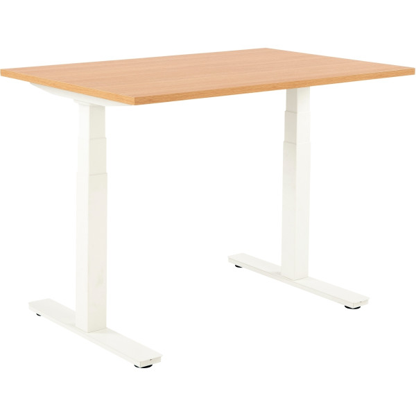 Bureau assis debout L120 cm Boost plateau chêne/piètement blanc