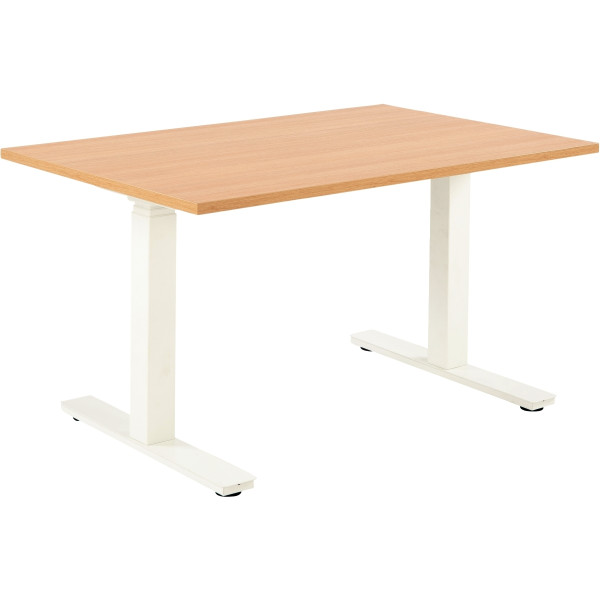 Bureau assis debout L140 cm Boost plateau chêne/piètement blanc