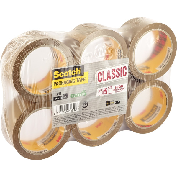 Lot de 6 rouleaux adhésifs en polypropylène havane 66mx50mm