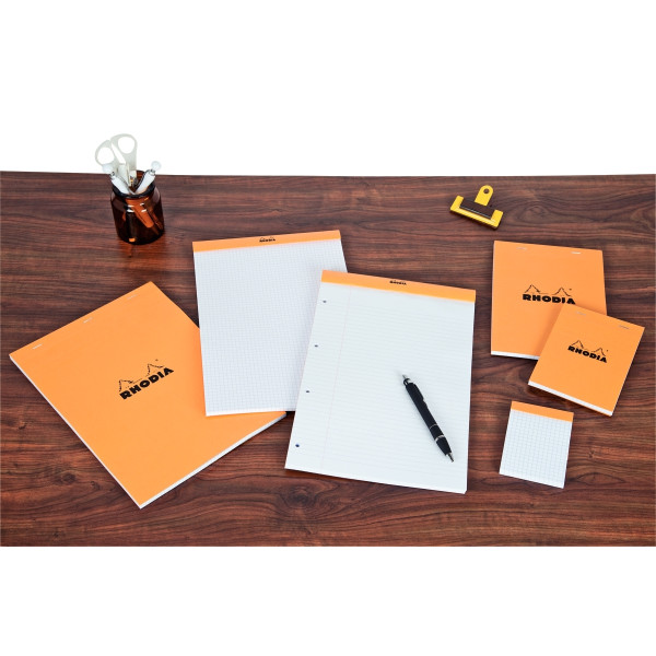Bloc de bureau agrafé RHODIA 80 feuilles, format A5, quadrillé 5x5, papier blanc 80g