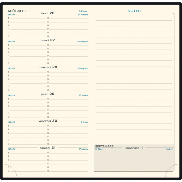 Agenda semainier  Espace17 9x17,5cm assorti