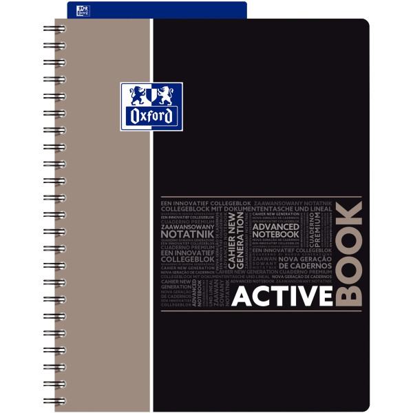 Cahier à reliure intégrale ACTIVEBOOK OXFORD 160 pages perforées, format A4+, quadrillé 5x5