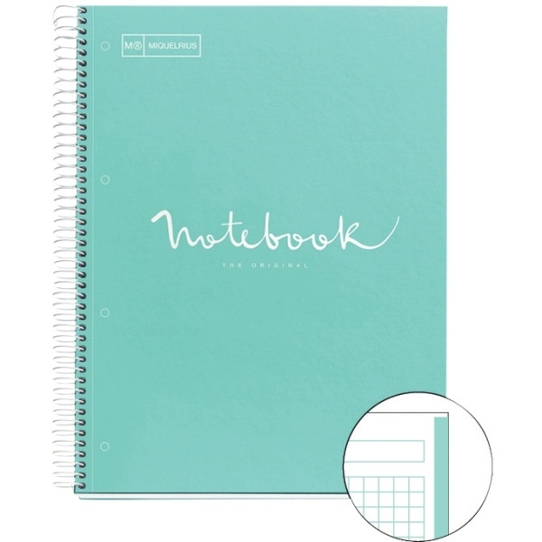 Cahier à reliure intégrale 80 feuilles NOTEBOOK MIQUELRIUS couverture polypropylène, format A4, quad