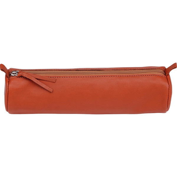 Trousse ronde cuir châtain 22cm