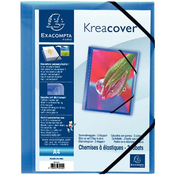 Chemise 3 rabats à élastiques personnalisable KREACOVER en polypropylène bleu