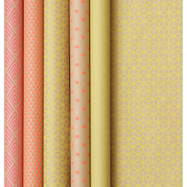 Paquet de 10 rouleaux de papiers kraft 70g 2x0,70m motifs géométriques