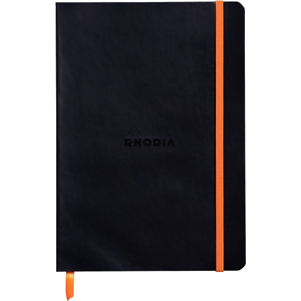 Carnet 160 pages RHODIARAMA format A5, dot (pointillés), couverture souple en simili cuir, noir