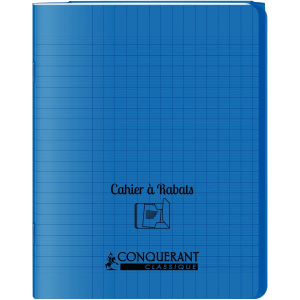 Piqûre 48 pages avec 2 rabats, format 17x22 cm, seyès 90g, couverture polypropylène bleu