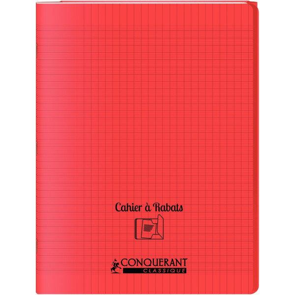 Piqûre 48 pages avec 2 rabats, format 24x32 cm, seyès 90g, couverture polypropylène rouge