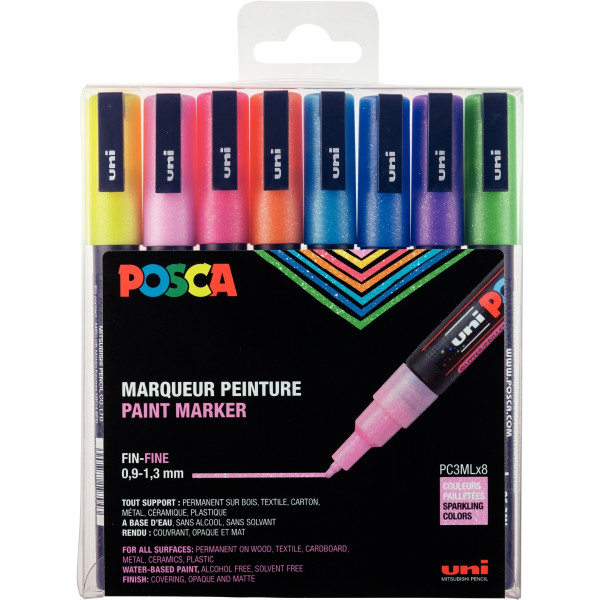 Pochette de 8 marqueurs Posca pointe fine pailletés