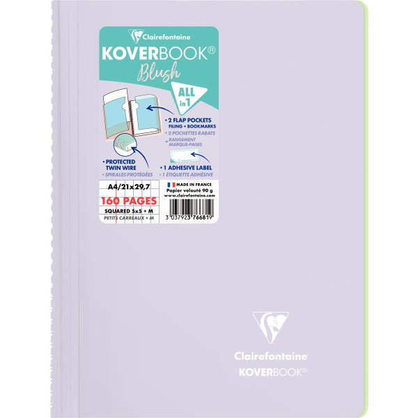 Cahier à reliure intégrale 160 pages KOVERBOOK BLUSH, format A4, quadrillé 5x5