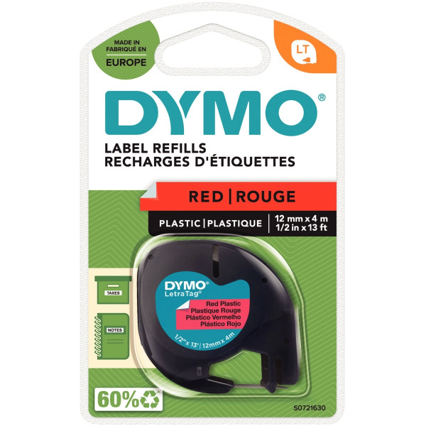 Recharge lettre plastique 12 mm x 4 m  noir sur rouge