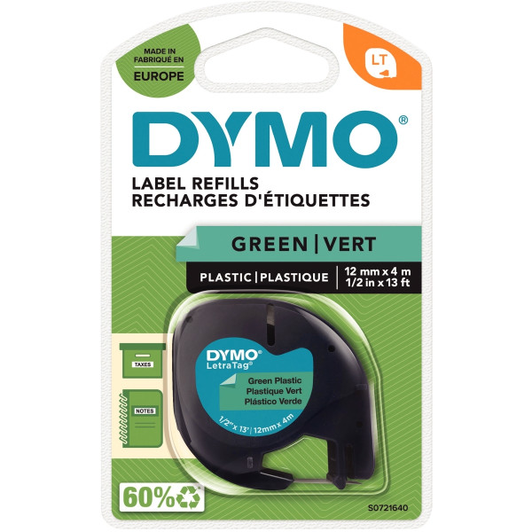 Recharge lettre plastique 12 mm x 4 m  noir sur vert