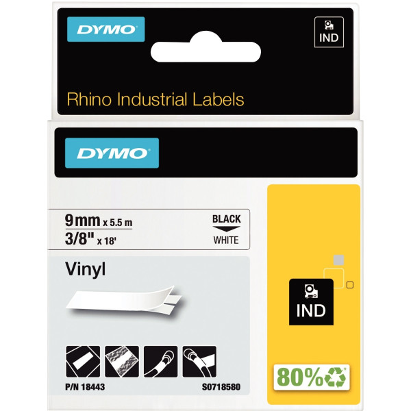 Recharge DYMO ruban vinyle 9mm x 5,5m noir sur blanc