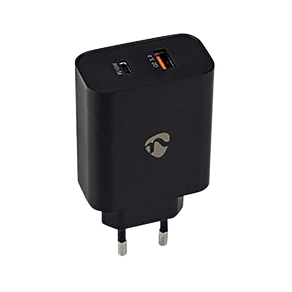 Chargeur secteur 2 ports USB-A et USB-C rapide noir