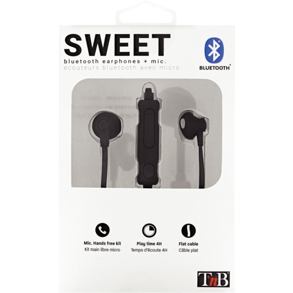 Ecouteurs Bluetooh tour de cou TNB noir. - Écouteurs intra-auriculaires. - Contrôle du volume et des pistes de lecture.