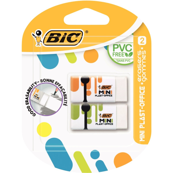 Blister de 2 gommes mini plastique