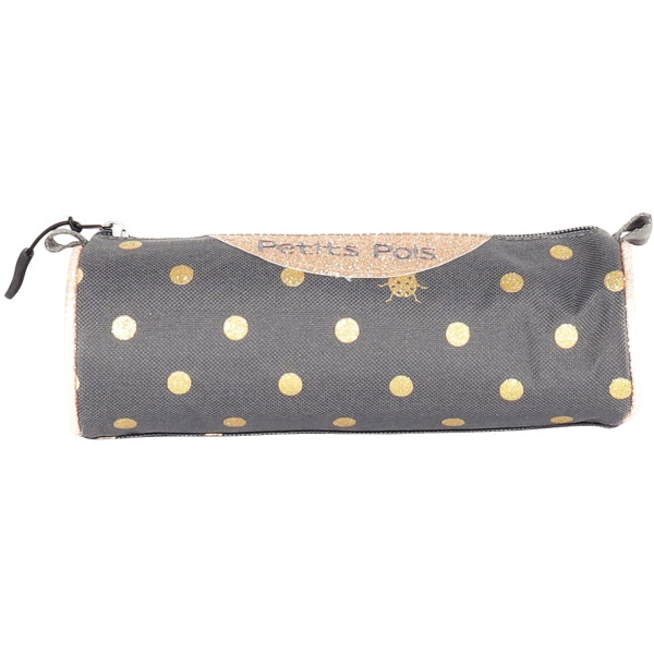 Trousse petits pois gris et paillettes or