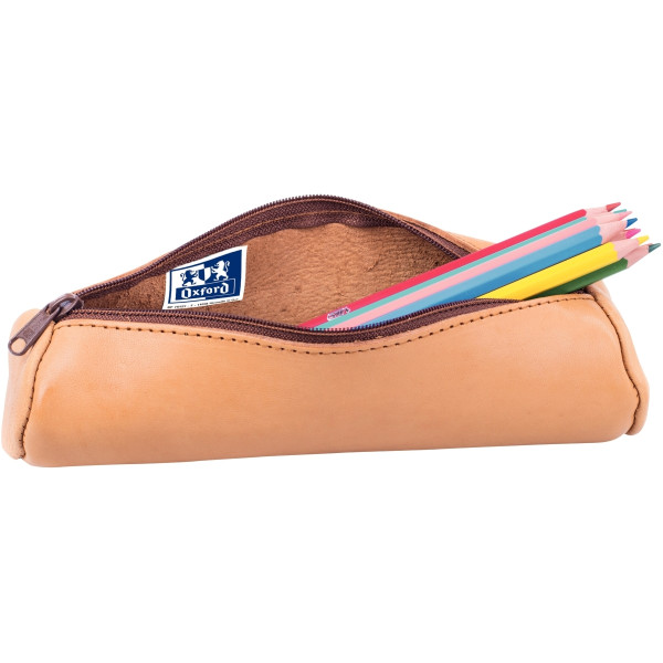 Fourre tout rond oxford cuir naturel beige