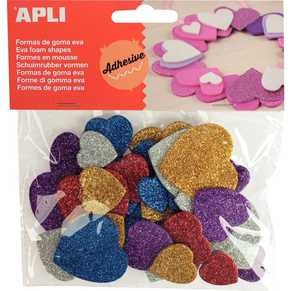 Sachet de 50 coeurs en mousse adhésive pailletée