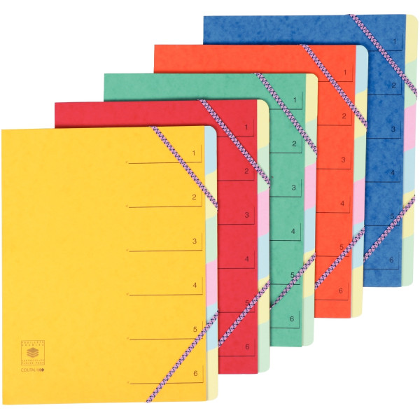 Trieur en carte lustrée avec élastiques 6 compartiments, coloris assortis