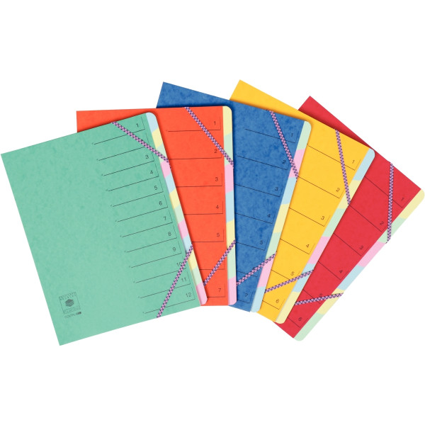 Trieur en carte lustrée avec élastiques 6 compartiments, coloris assortis