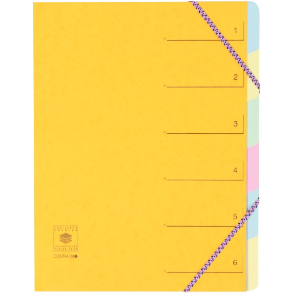 Trieur en carte lustrée avec élastiques 6 compartiments, coloris assortis