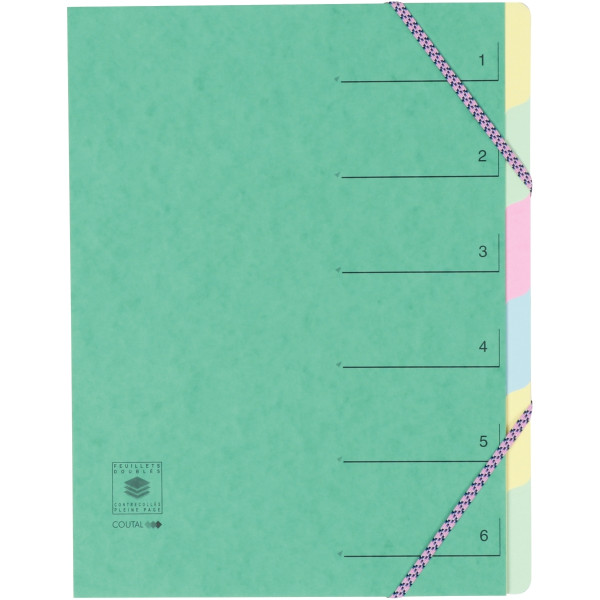 Trieur en carte lustrée avec élastiques 6 compartiments, coloris assortis