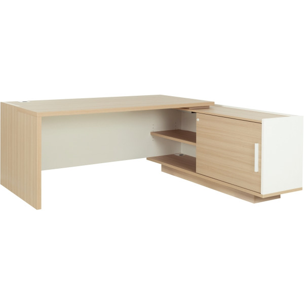 Bureau retour droite L180/198xH75xP90/180cm avec rangements chêne structuré/blanc BRABANT