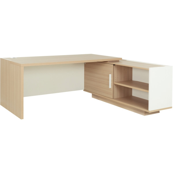 Bureau retour droite L180/198xH75xP90/180cm avec rangements chêne structuré/blanc BRABANT