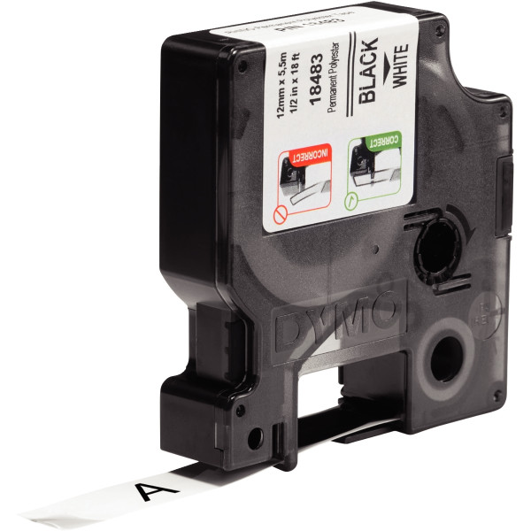 Recharge DYMO ruban polyester permanent 12mm x 5,5m noir sur blanc