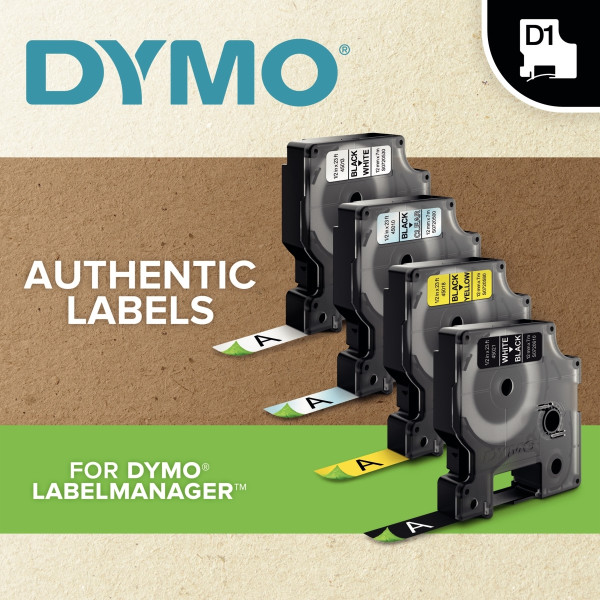 Recharge DYMO D1 12 mm x 5,5 m impression noire support blanc