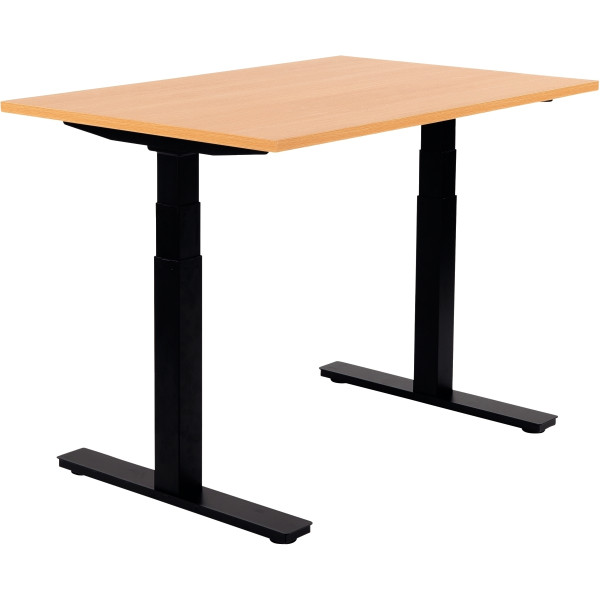 Bureau assis debout L120 cm Boost plateau hêtre/piètement noir