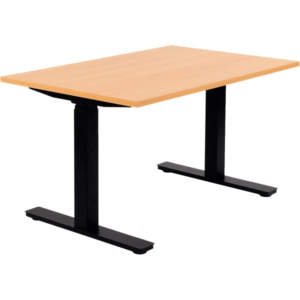 Bureau assis debout L120 cm Boost plateau hêtre/piètement noir