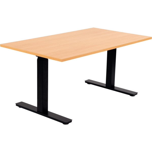 Bureau assis debout L140 cm Boost plateau hêtre/piètement noir