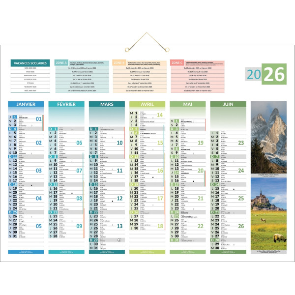 Calendrier semestriel 6 mois par face 4 saisons 40,5x55cm