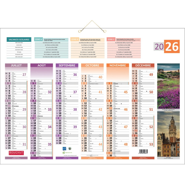 Calendrier semestriel 6 mois par face 4 saisons 40,5x55cm