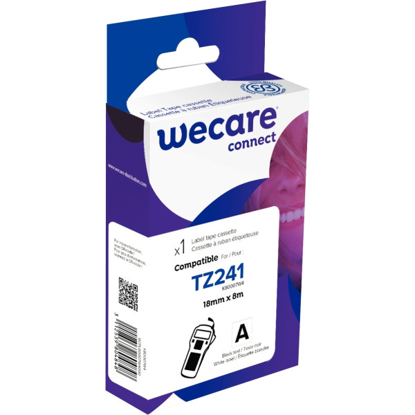 Ruban TZE 241 noir sur blanc 18 mm x 8 m compatible