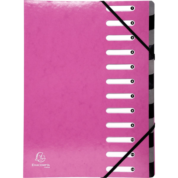 Trieur en carte pelliculée IDERAMA dos extensible 12 compartiments, coloris rose