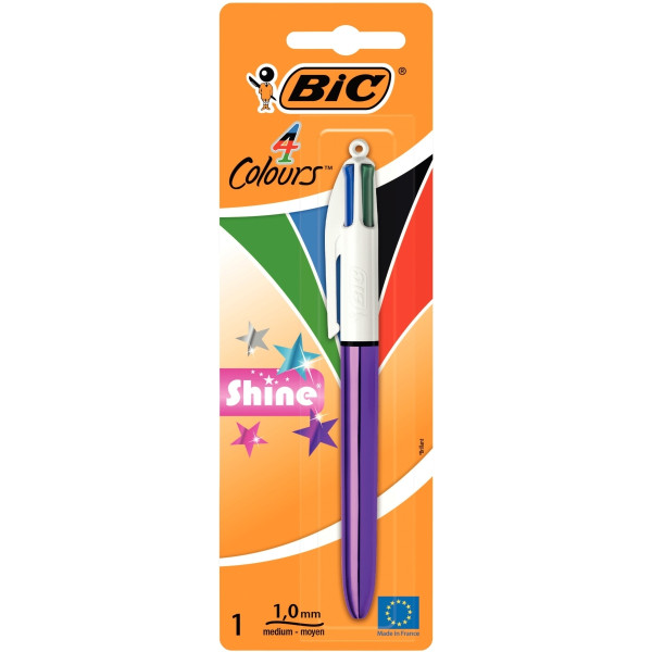 Blister 1 stylo bille de 4 Couleurs shine sliver