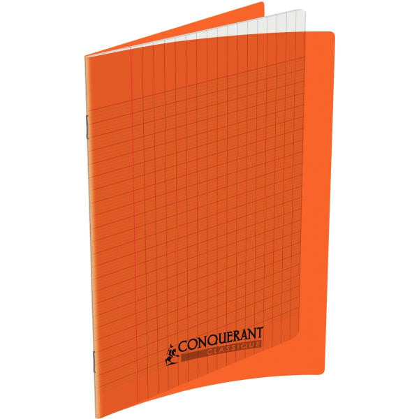 Piqûre 96 pages CONQUERANT, 17x22 cm, seyès, couv PP orange